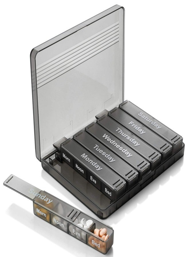 ميدكا منظم حبوب أسبوعي - علبة حبوب لمدة 7 أيام مع علب حبوب يومية قابلة للإزالة (4 مرات في اليوم) - علبة حبوب كبيرة للأدوية والفيتامينات والمكملات الغذائية (صباحًا/مساءً) - ملصقات سهلة القراءة من الاثنين إلى الأحد - Image 1